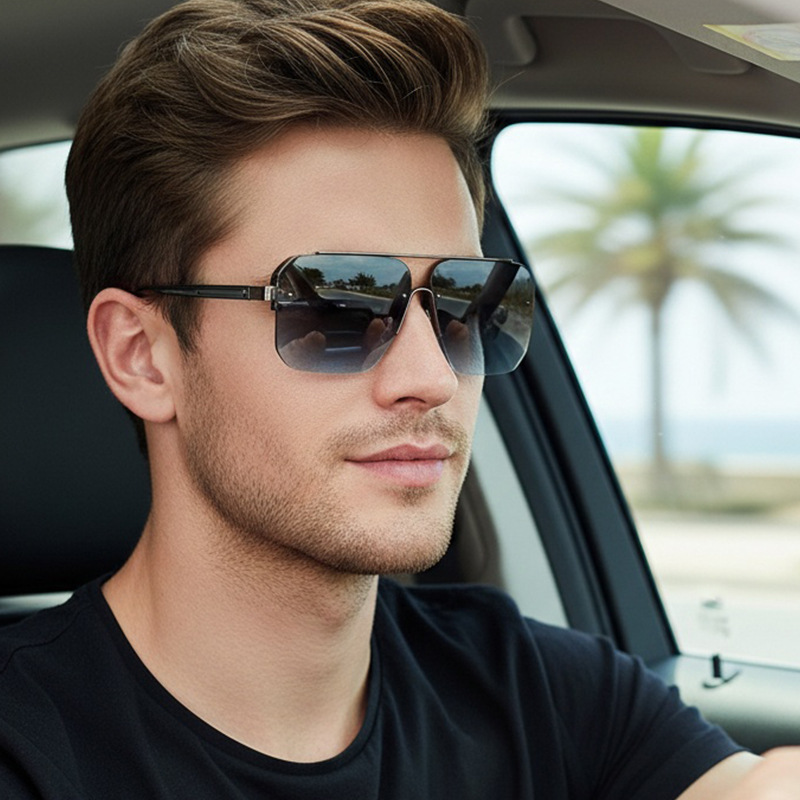 Metal Photo Panel - New Gradient Half-frame Sunglasses Men Fashion