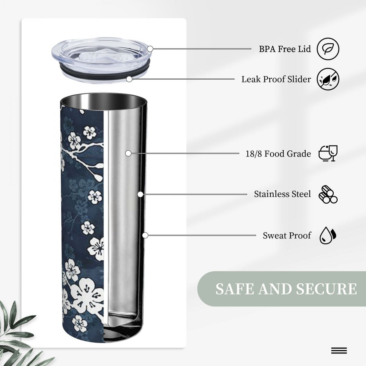 Navy And White Cherry Blossom  - Tumbler 20Oz White review and price